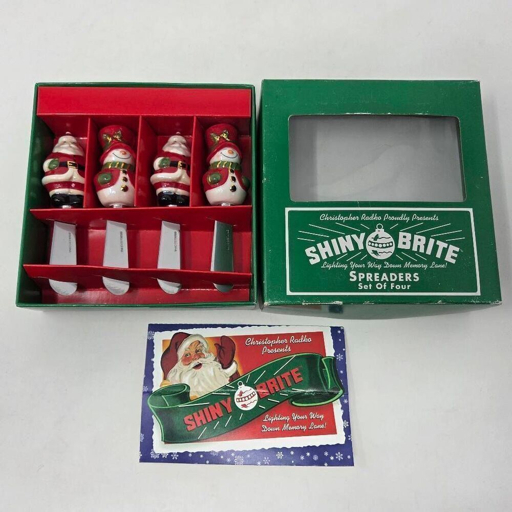 CHRISTOPHER RADKO SHINY BRITE CHRISTMAS SPREADERS SANTA SNOWMAN SET OF 4 NEW